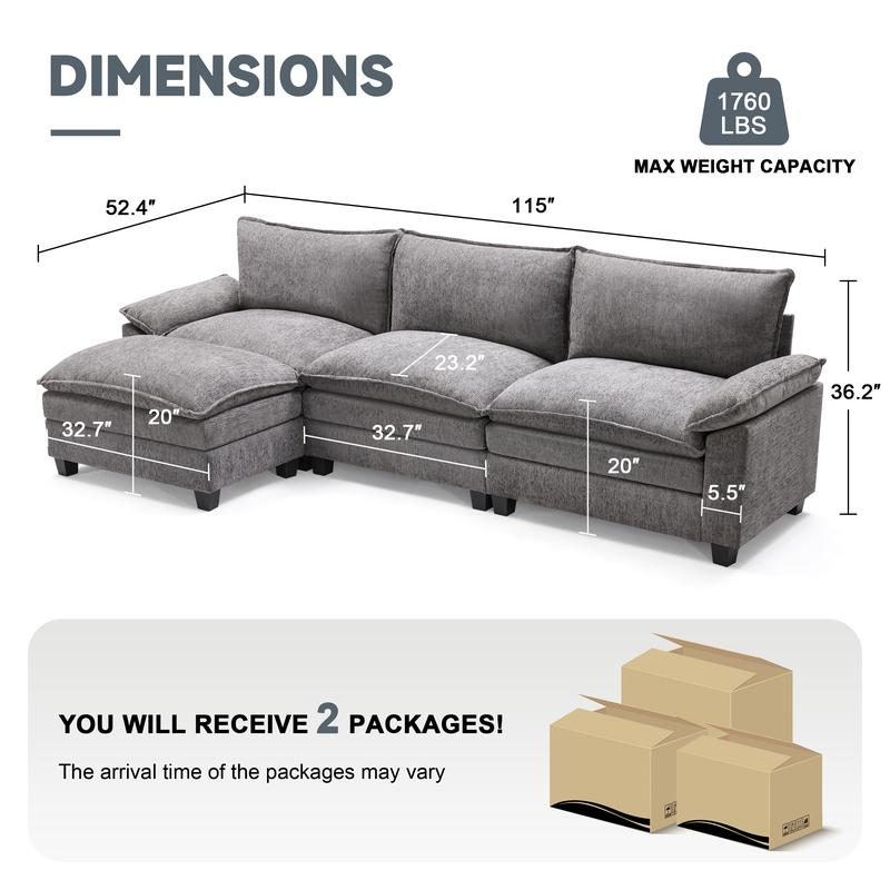 GOSUHI | 115"–149" Modular Cloud Sectional with Ottomans
