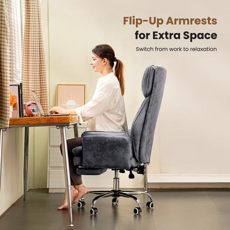 HOMRELEXA | Big & Tall Executive Recliner Office Chair — Flip Arms, Footrest, 135° Recline
