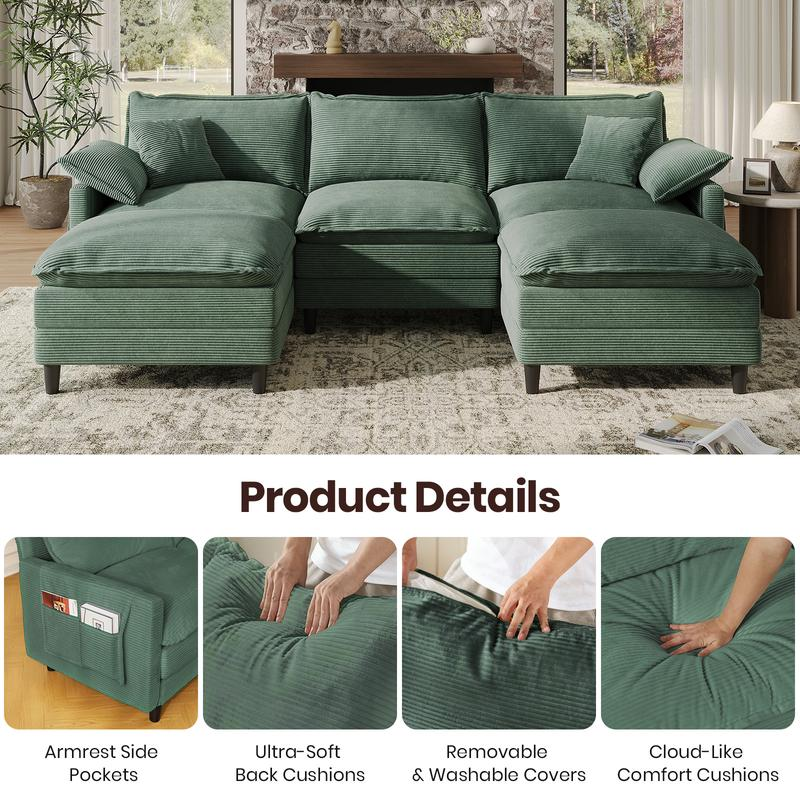 Copiae | Corduroy Modular Cloud Sofa (108"–143.7") with Ottoman-Coffee Table