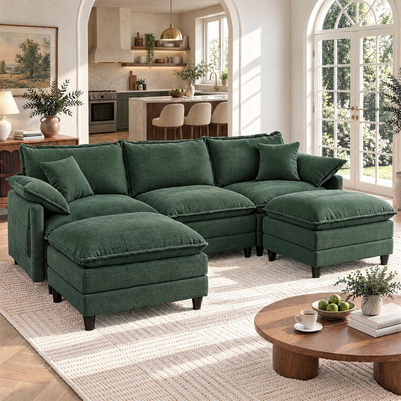 Copiae | Corduroy Modular Cloud Sofa (108"–143.7") with Ottoman-Coffee Table