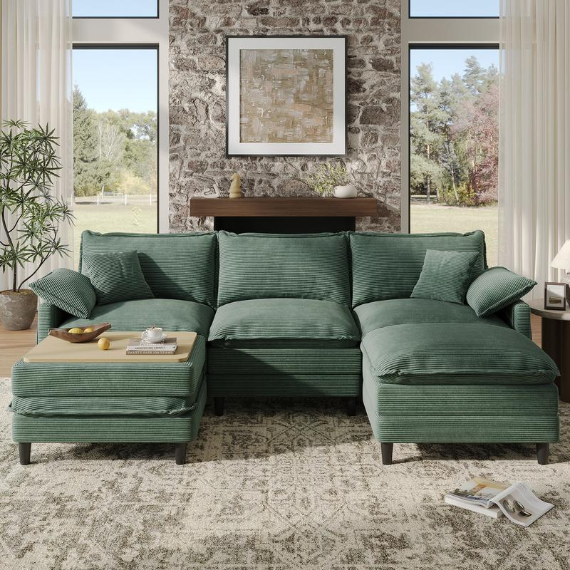 Copiae | Corduroy Modular Cloud Sofa (108"–143.7") with Ottoman-Coffee Table