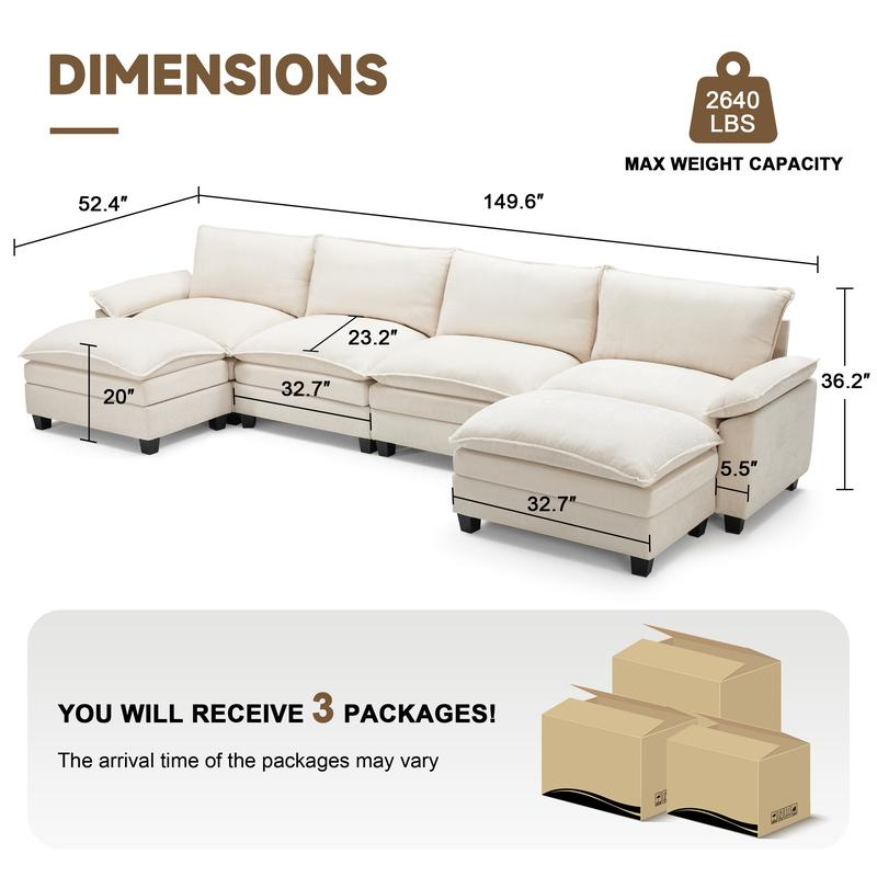 GOSUHI | 115"–149" Modular Cloud Sectional with Ottomans